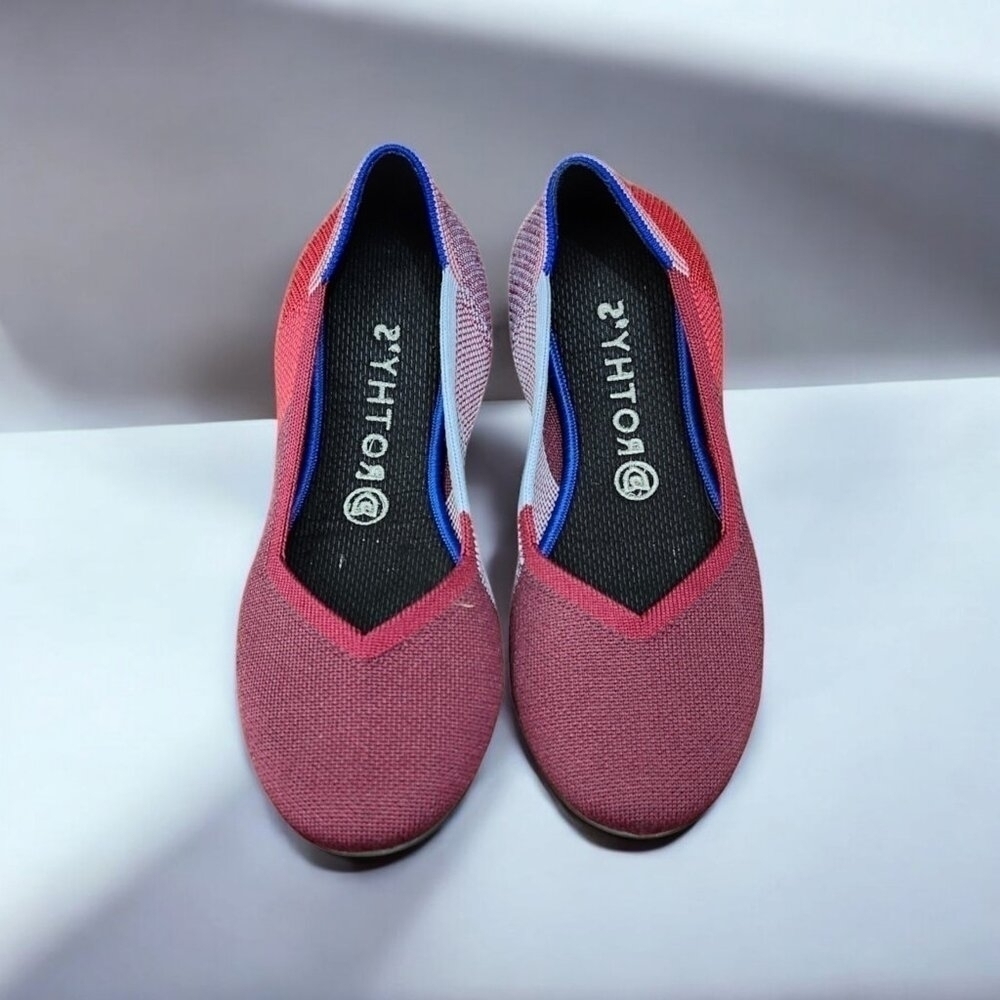 Rothy's The Flat Round Toe Slip On Ballet Flat Shoes Red Blue Women’s 8.5 $125